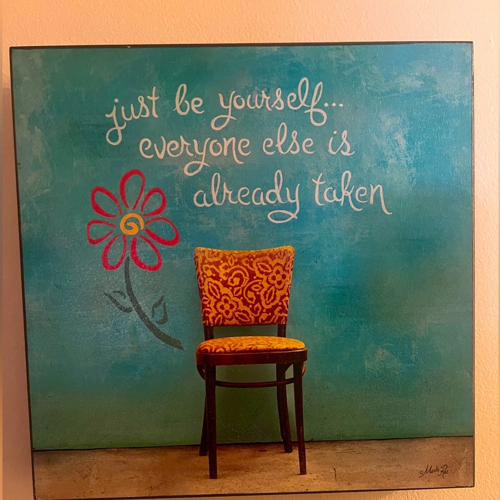 12x12 painted art on wooden box decor with a positive quote. Ready to hang too!